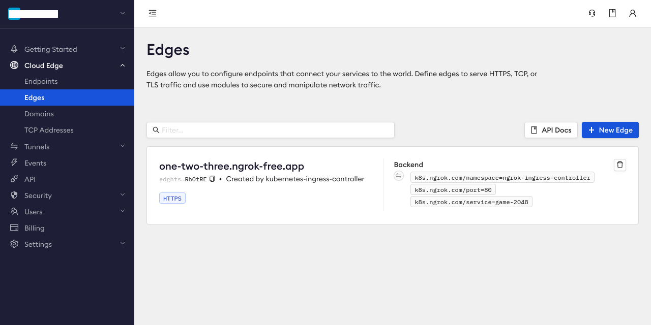 &quot;Looking at existing Edge configurations in the ngrok dashboard&quot;